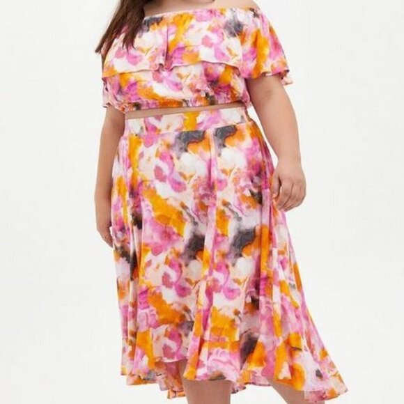 torrid Dresses & Skirts - Torrid - Multi Watercolor Tie-Dye Off Shoulder Skirt Set - 4X